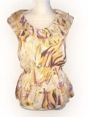 Sele Ruffled Women Halter Top Yellow Cream Purple M*